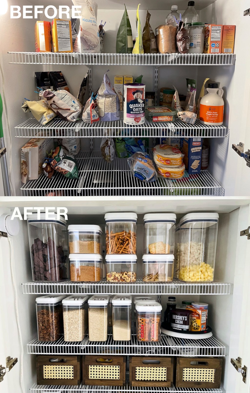 before and after of pantry organization