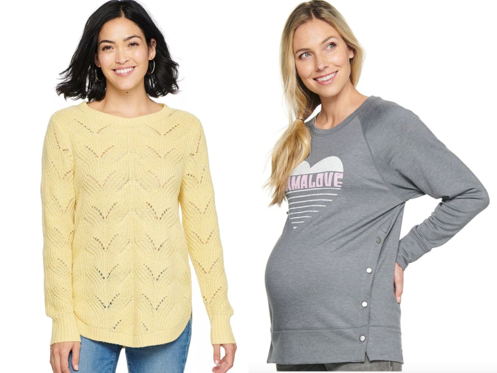 yellow and gray maternity sweater