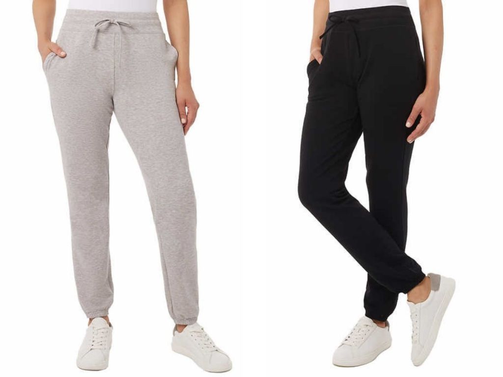 women wearing gray and black joggers