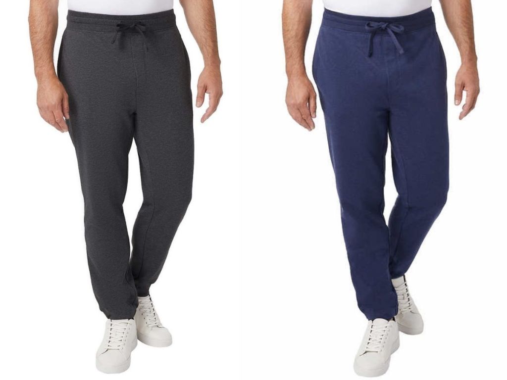 men wearing black and blue joggers