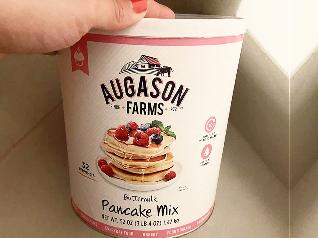 container of Augason Farms Pancake Mix