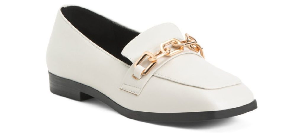 women's white loafer with gold chain detail