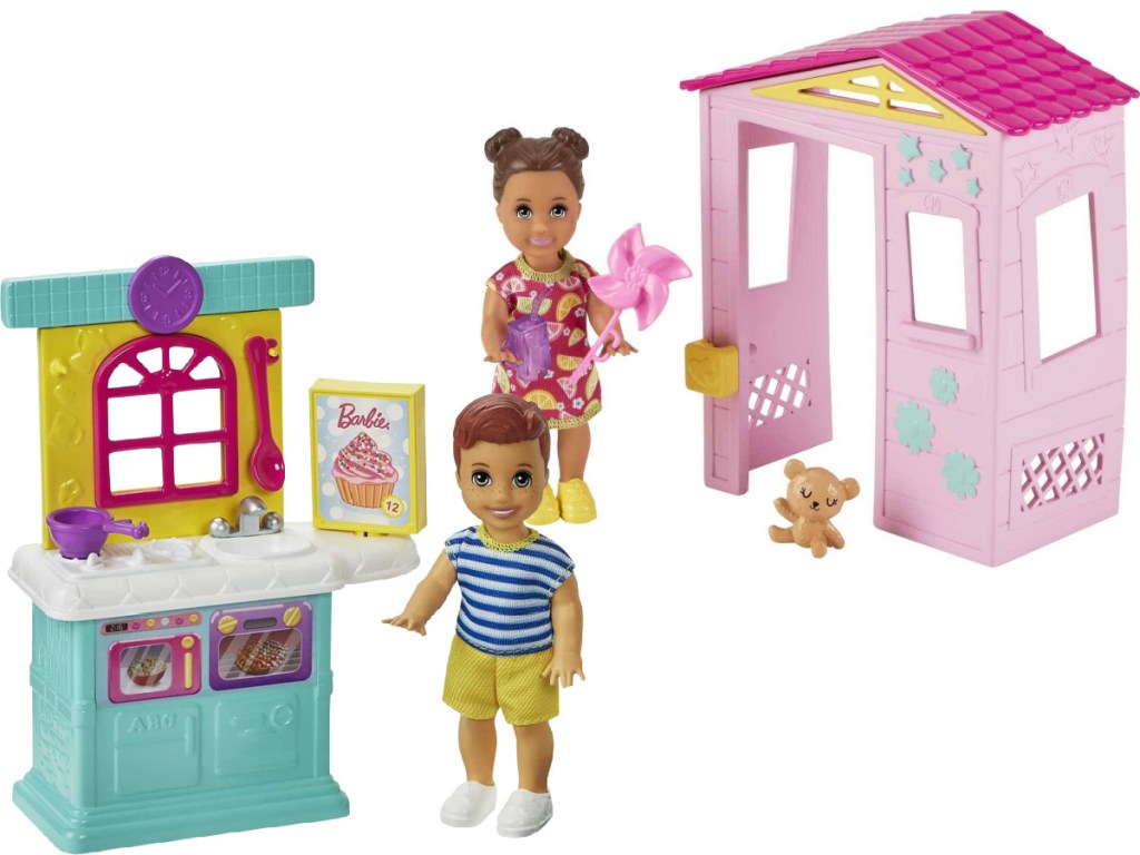 boy doll kitchen playset and girl doll playhouse playset