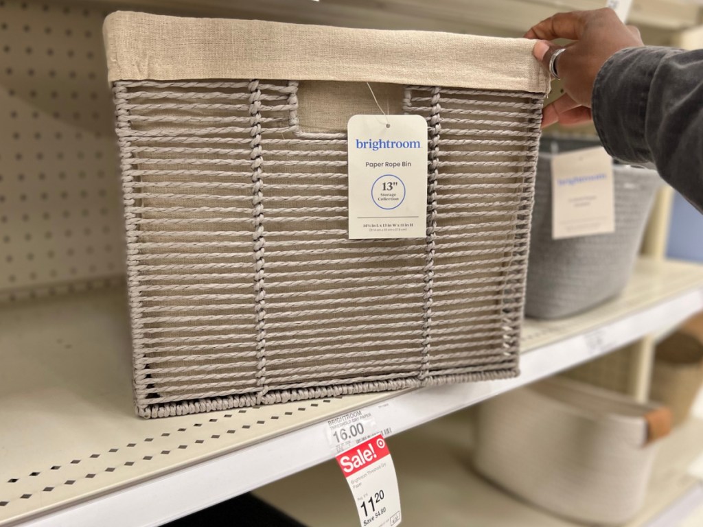 lined milk crate basket on store shelf