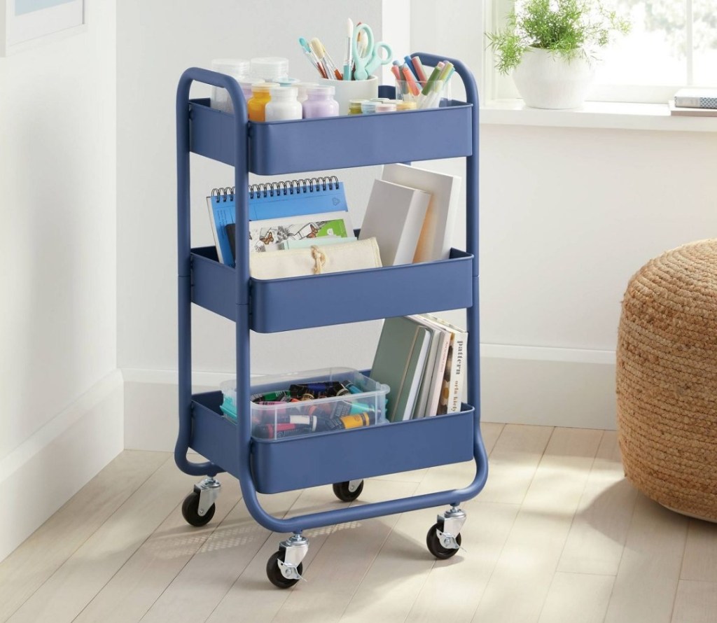 storage cart filled with supplies