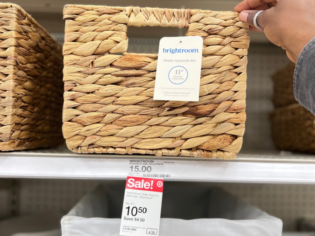 woven milk crate basket on store shelf