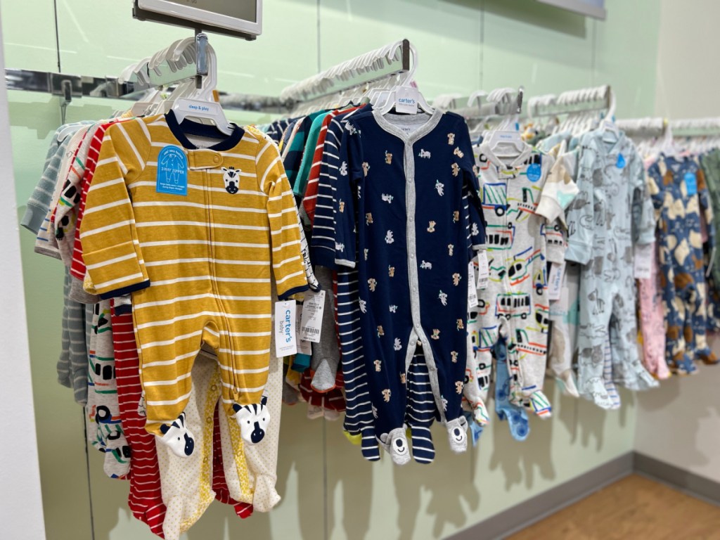 baby footed pajamas in store