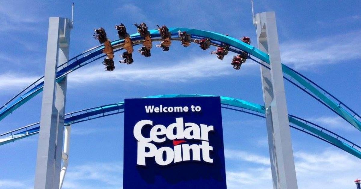 cedar point rollercoaster and sign