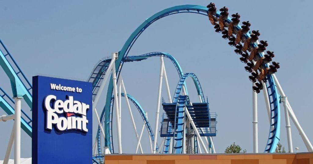 cedar point rollercoaster and sign