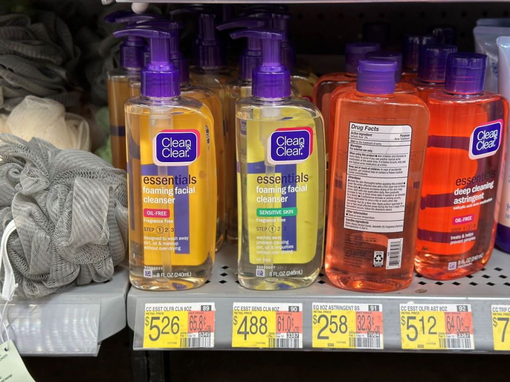 Row of Clean & Clear products on a shelf at Walmart.