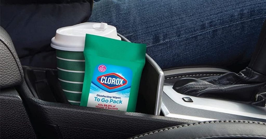 Clorox to go wipes in center councel in car
