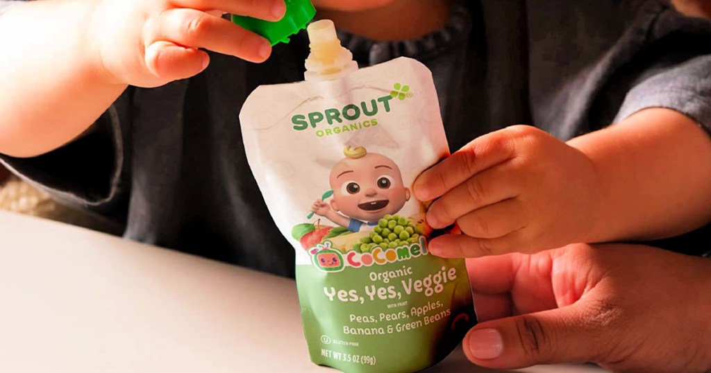 CoComelon Sprout Organic 3.5oz Baby Food Pouches 12-Pack in Yes, Yes, Veggie