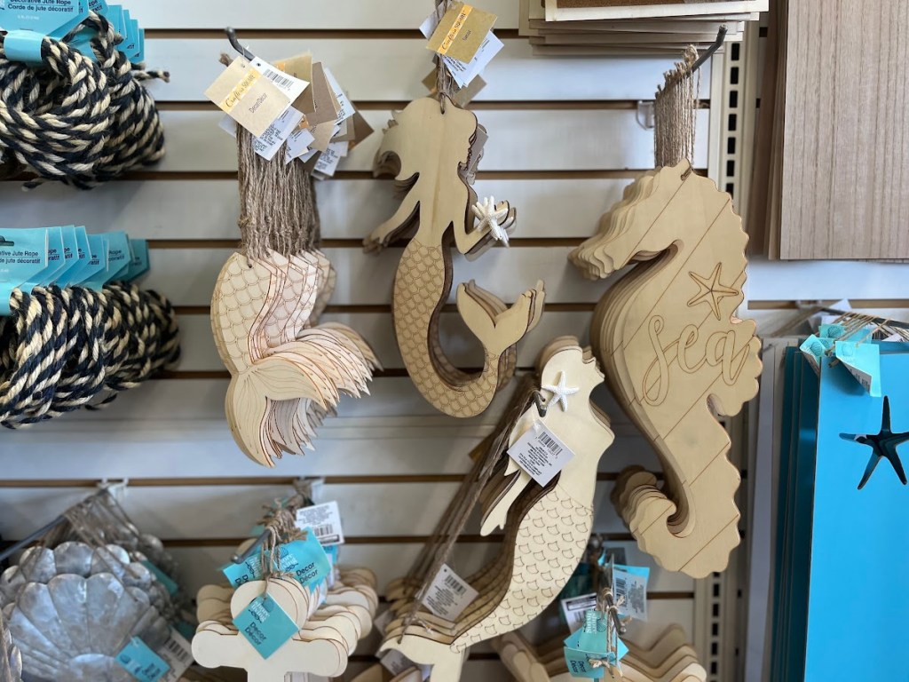 mermaid and seahorse wooden DIY decor in store