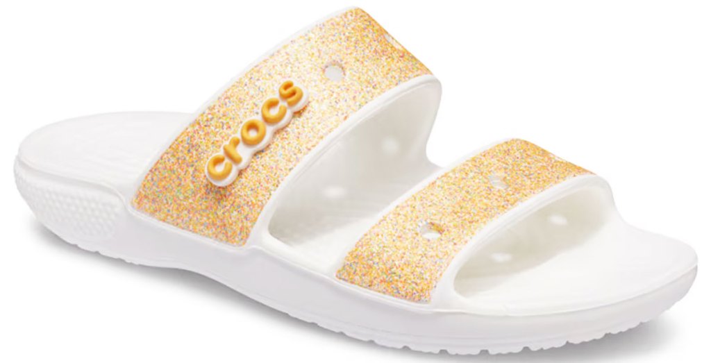 orange glitter crocs sandal
