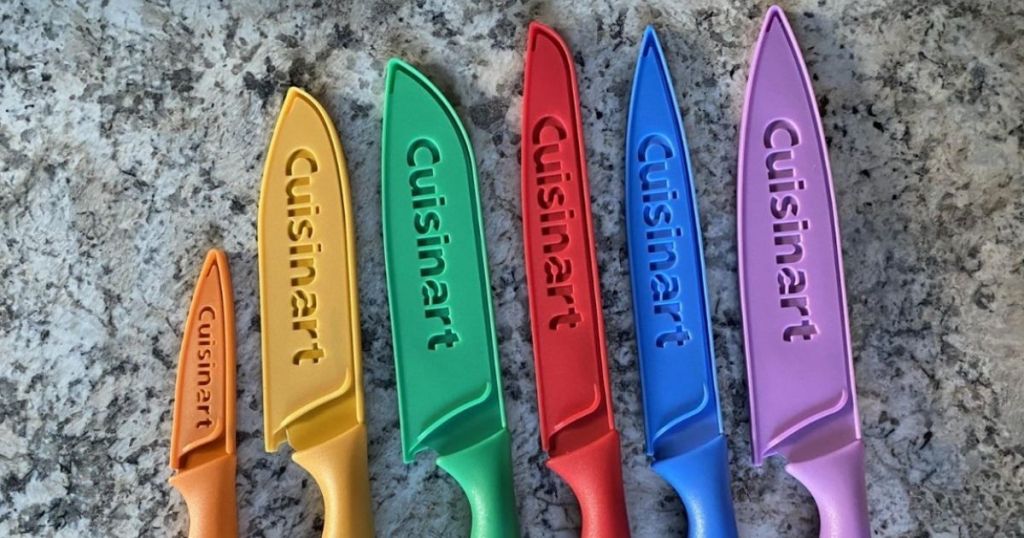 row of colorful knives