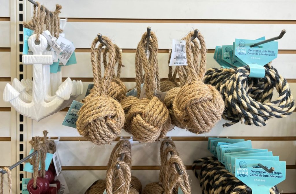 white anchor decor and jute rope decor in store