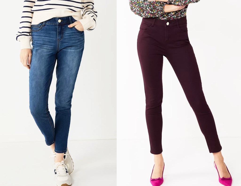 two women modeling skinny jeans
