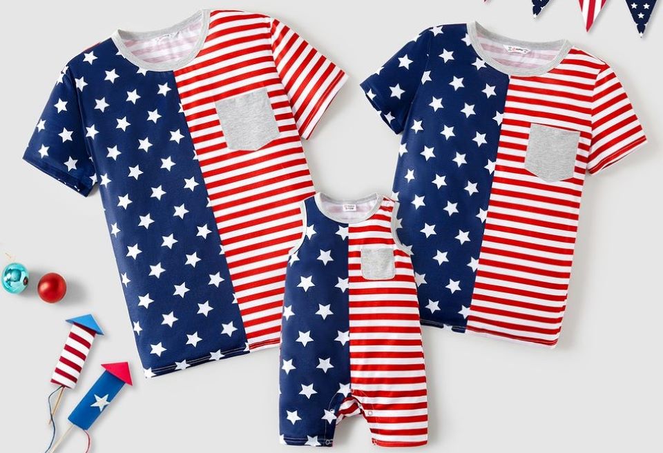 Family Matching Stars and Striped Print Splicing