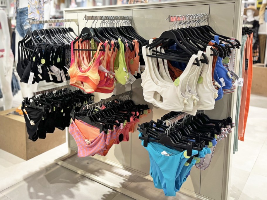 womens bathing suit separates on display in store