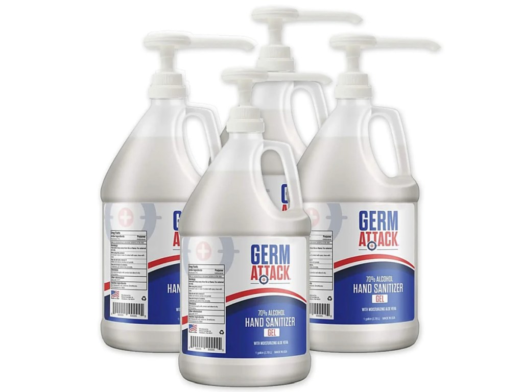 4 total Germ Attack Antibacterial Gel Hand Sanitizer 1 Gallon Pump Bottles