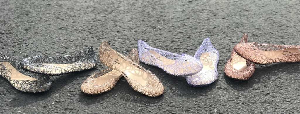 row of glitter jelly shoes