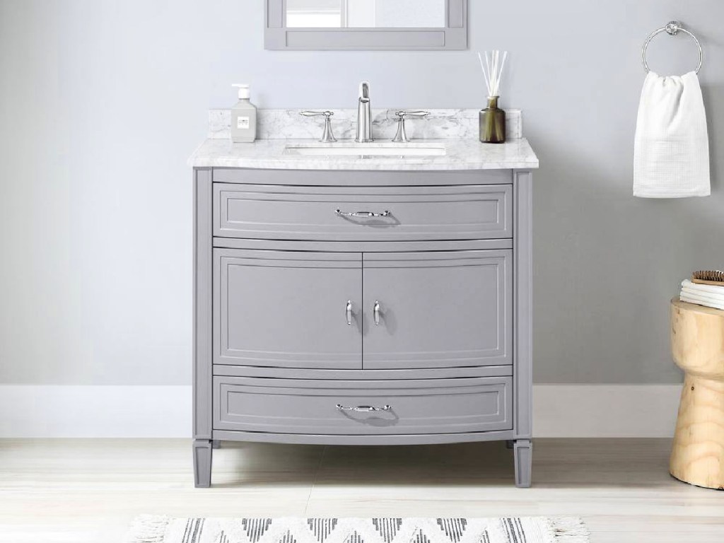 Home Decorator's Collection Dacosti 36in Wide Bath Vanity in Pebble Gray with Marble Vanity Top in Carrara w/ White Basin