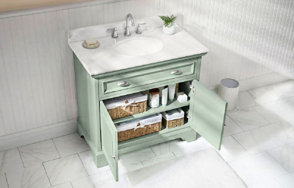Home Decorator's Collection Sadie 38in W Vanity in Antique Light Cyan with Marble Vanity Top w/ White Sink