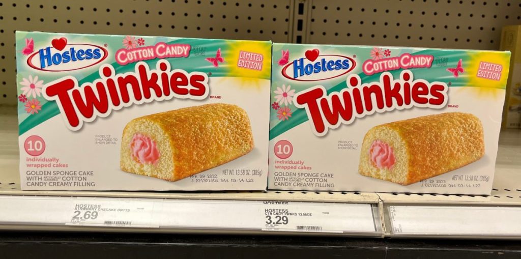 two boxes of cotton candy cakes on store shelf