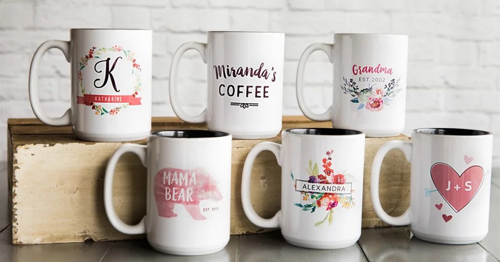 six personalized mugs