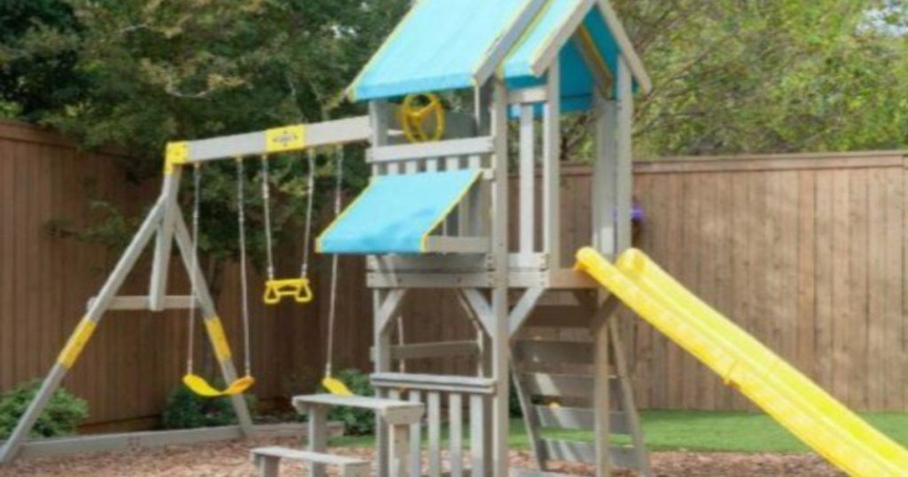 teal and yellow kid playset 