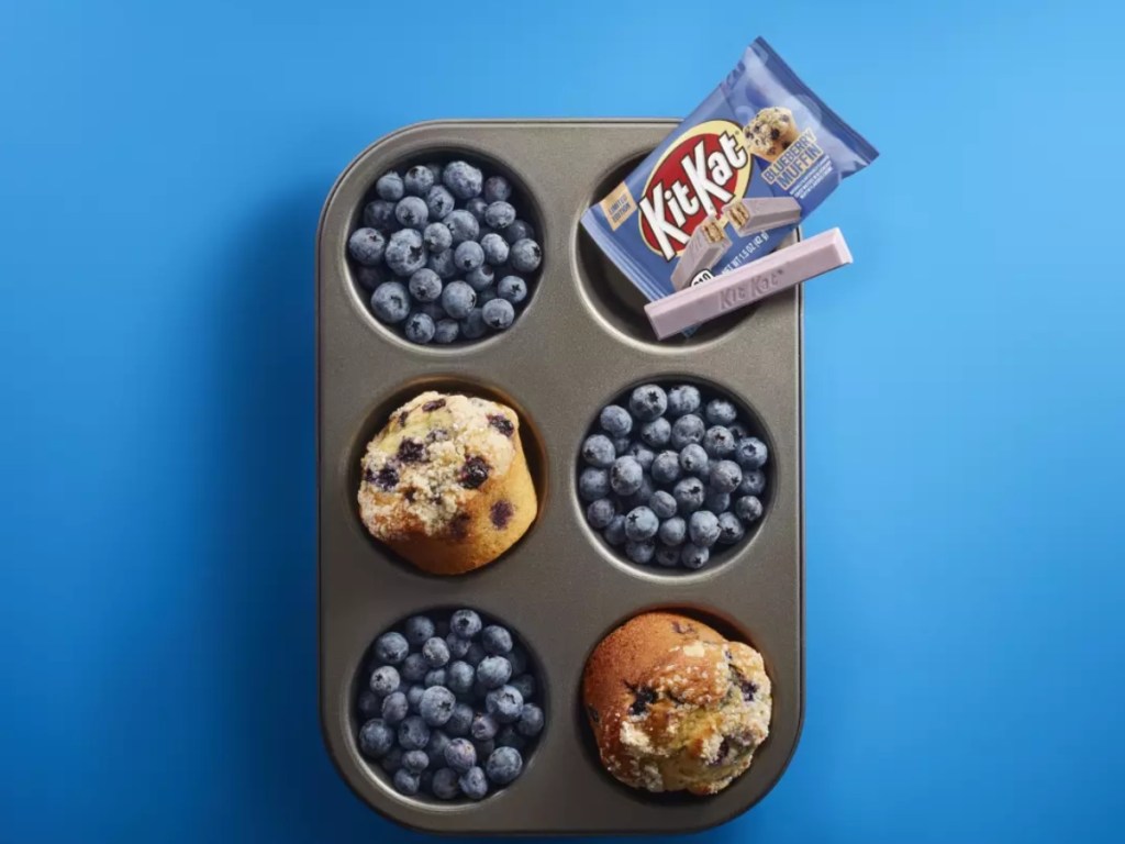 Blueberry KitKat in muffin tin