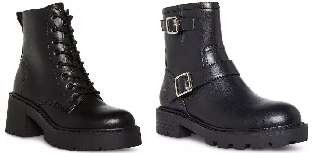 two black chunky combat boots