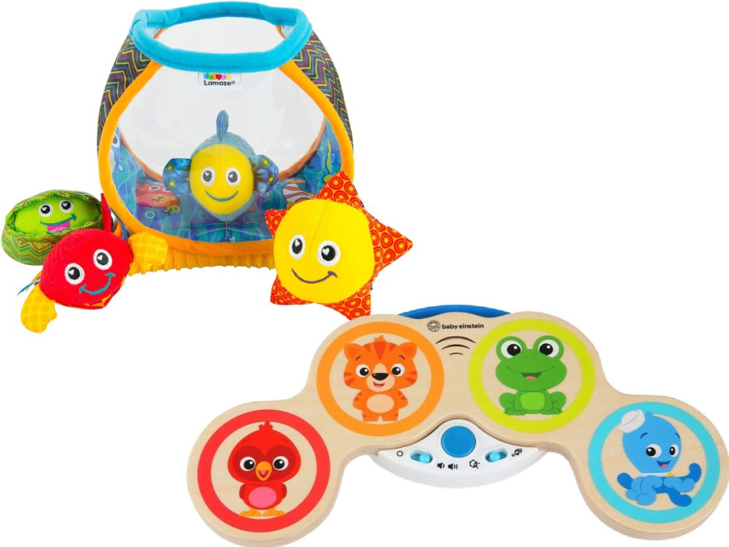 Lamaze My First Fishbowl Toy and Baby Einstein Magic Touch Wooden Drum Musical Toy