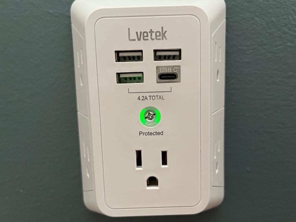 Lvetek Outlet Extender & Surge Protector installed on a wall