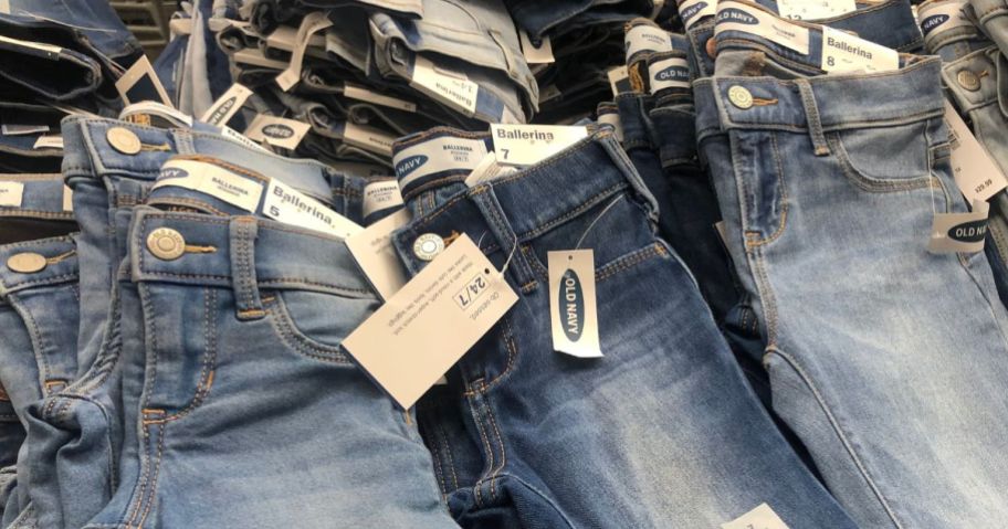 row of folded girls Old Navy jeans