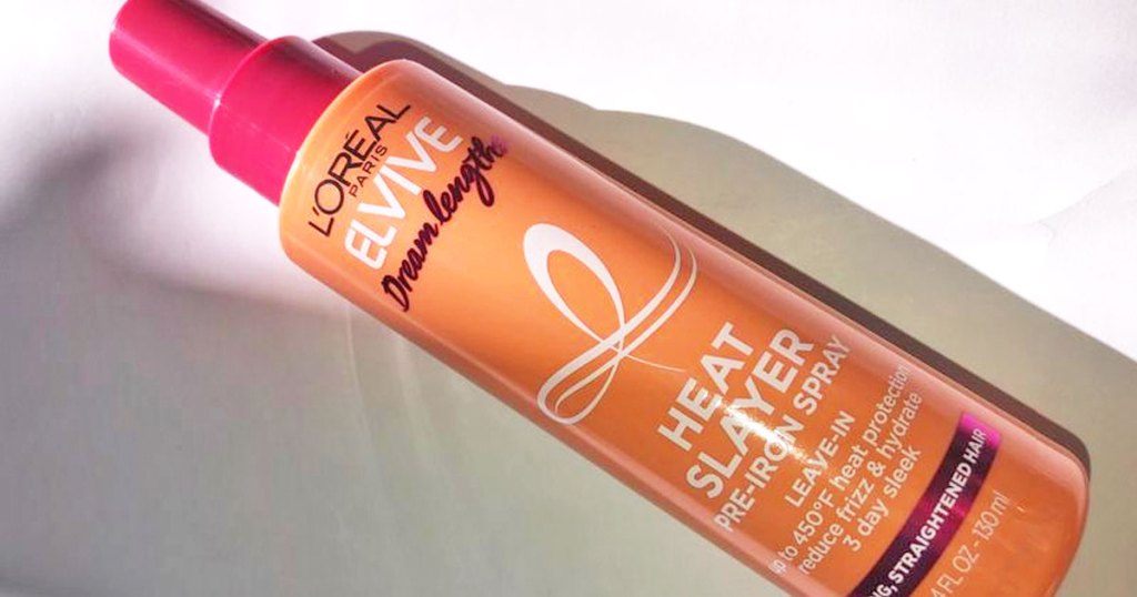 orange bottle of 'Oreal Paris Elvive Dream Lengths Heat Slayer Spray