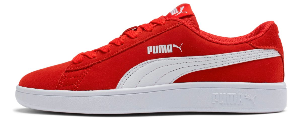 puma red and white sneakers