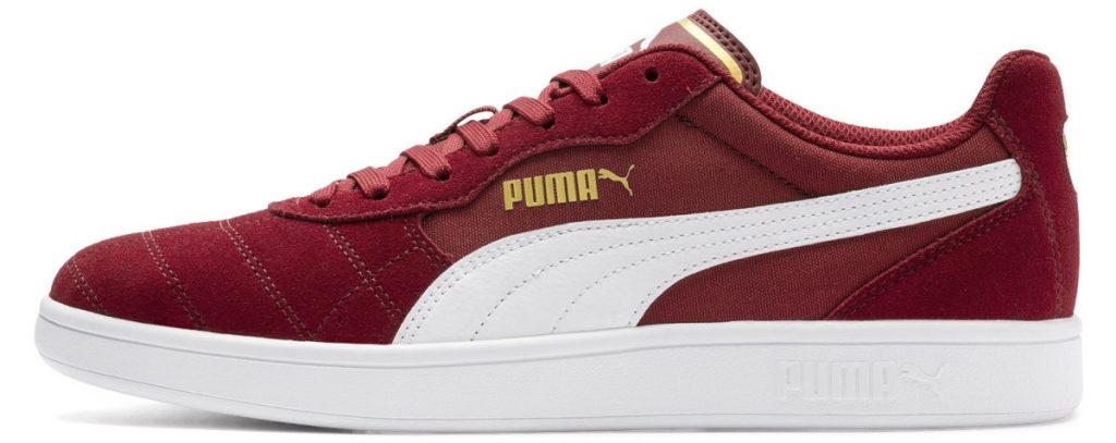 red, white and gold men's sneaker