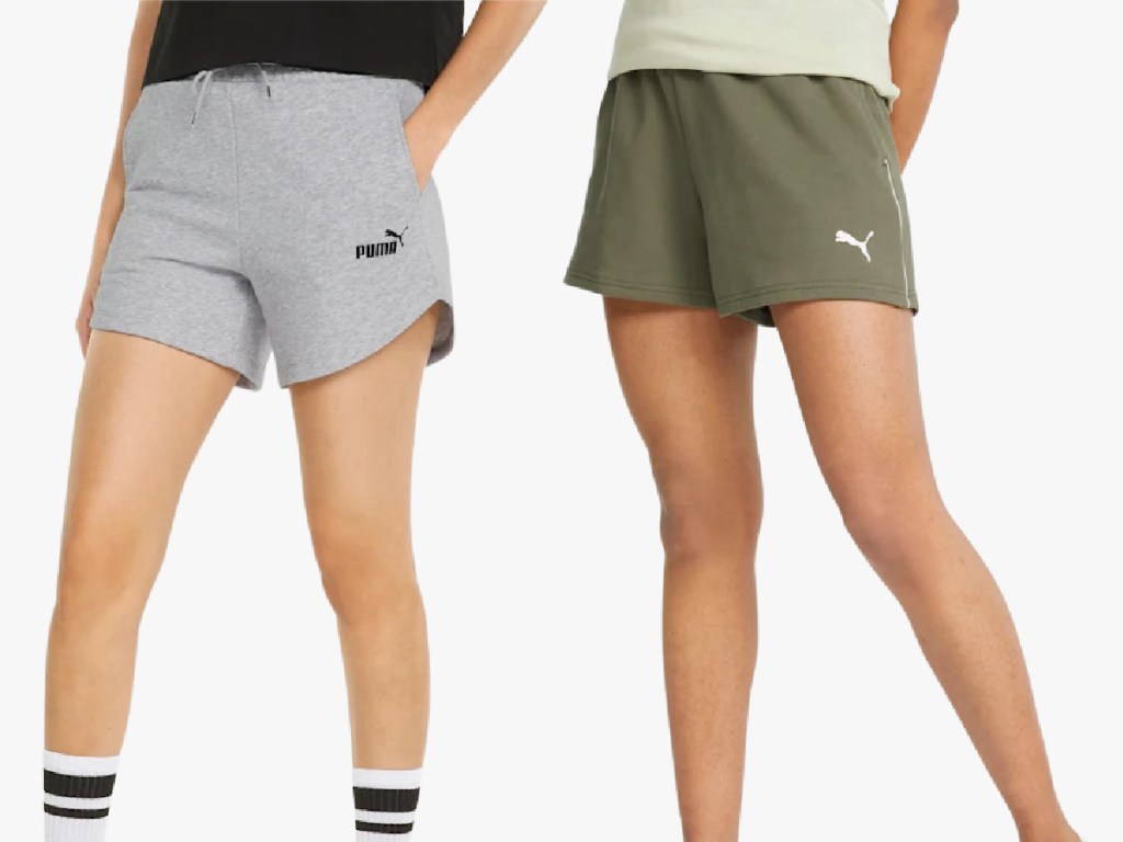 woman in gray shorts and woman in green shorts