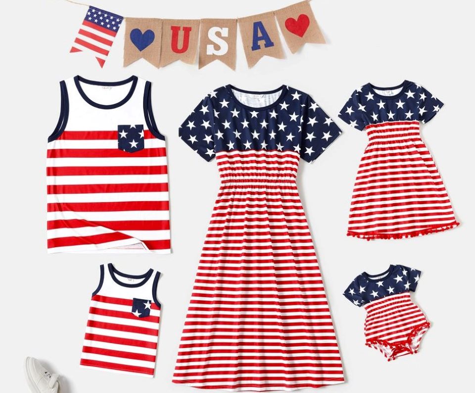 PatPat Stars and Stripes Dress and Tee Set