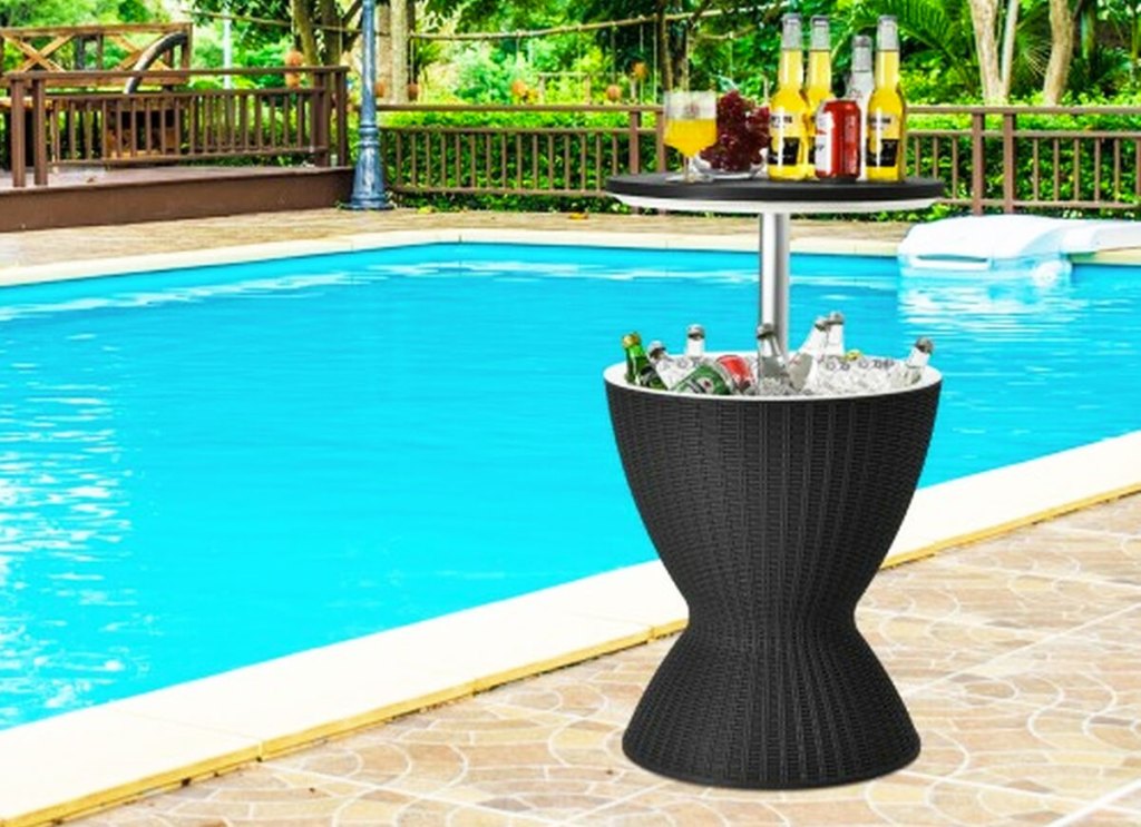 patio table cooler near pool