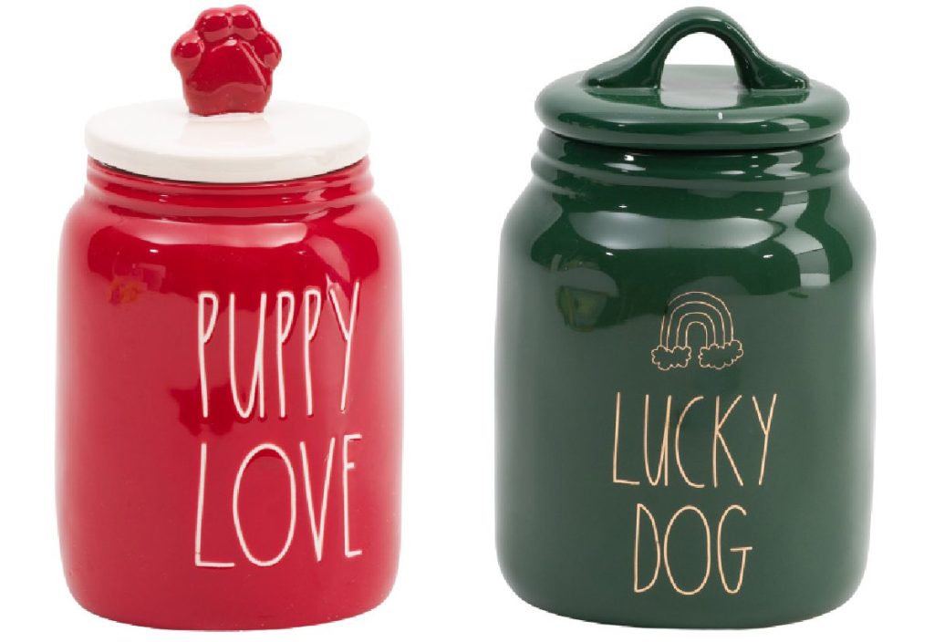 two dog treat canisters