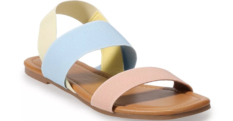 women's sandals with pink, blue and yellow straps