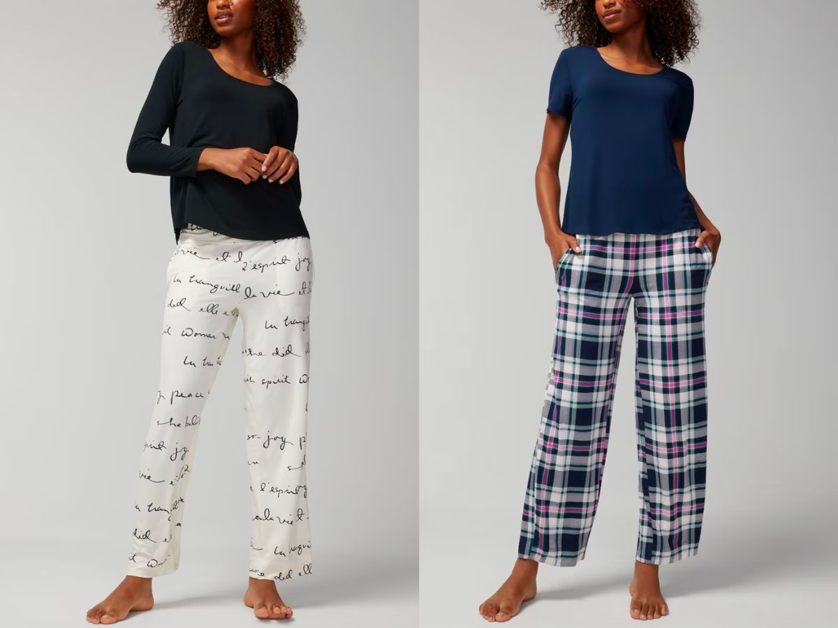 two models wearing soma COOL NIGHTS Long-Sleeve Top Pants Set