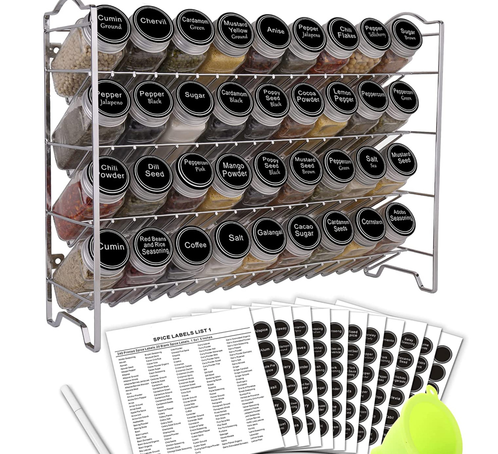 SWOMMOLY Spice Rack Organizer with 36 Empty Square Spice Jars