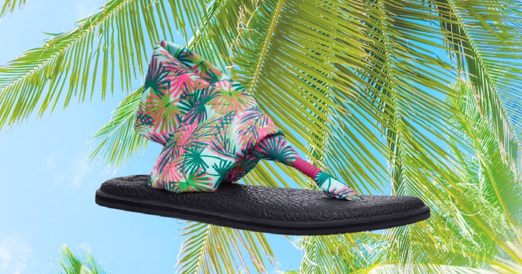black palm tree print sling sandal