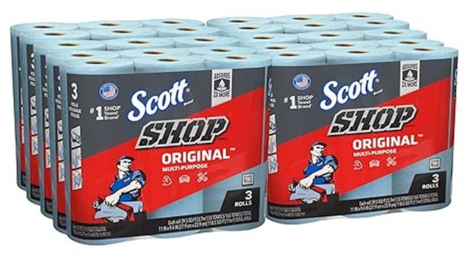Scott Shop Towels Original (75143), Original Blue Shop Towels, 9.4"x11" sheets, 10 Packs of 3 Rolls (55 Towels/Roll, 30 Rolls/Case, 1,650 Towels/Case) stock image