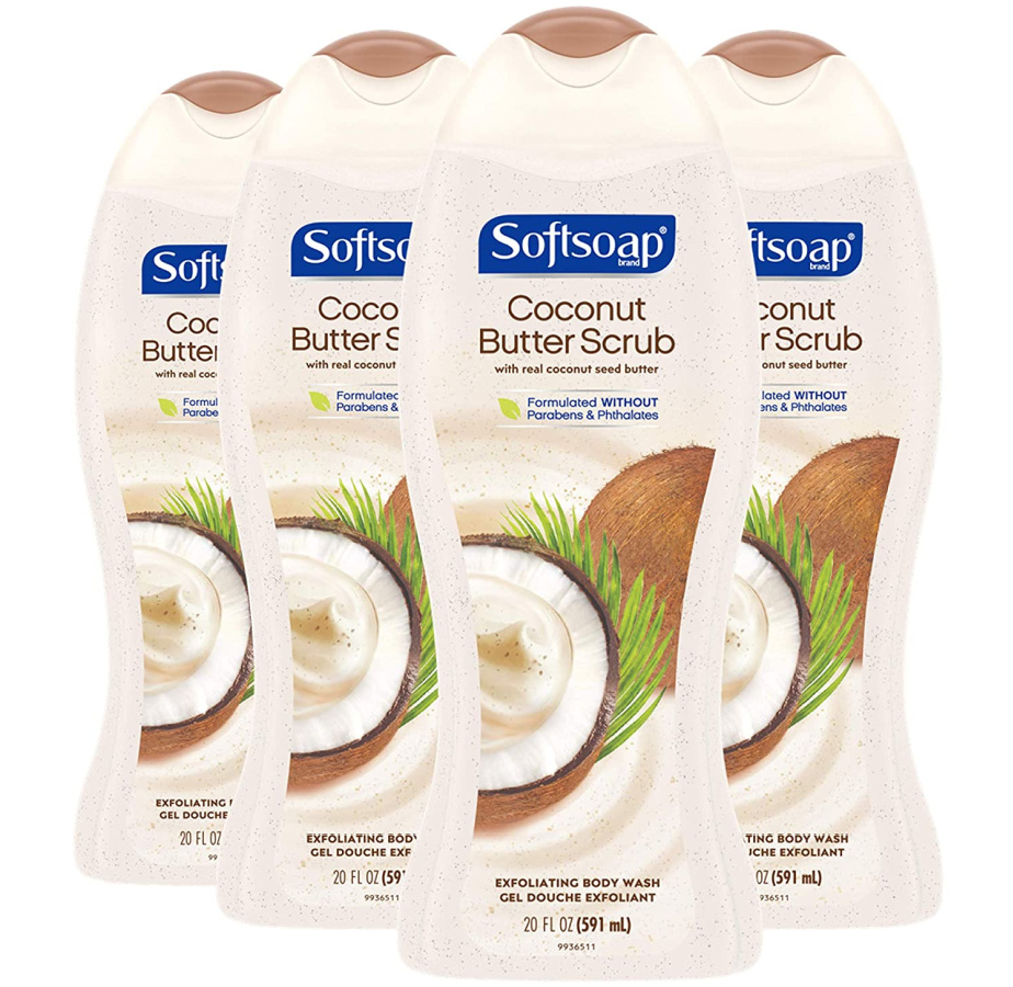 Softsoap Exfoliating Body Wash Scrub for Women, Coconut Butter 