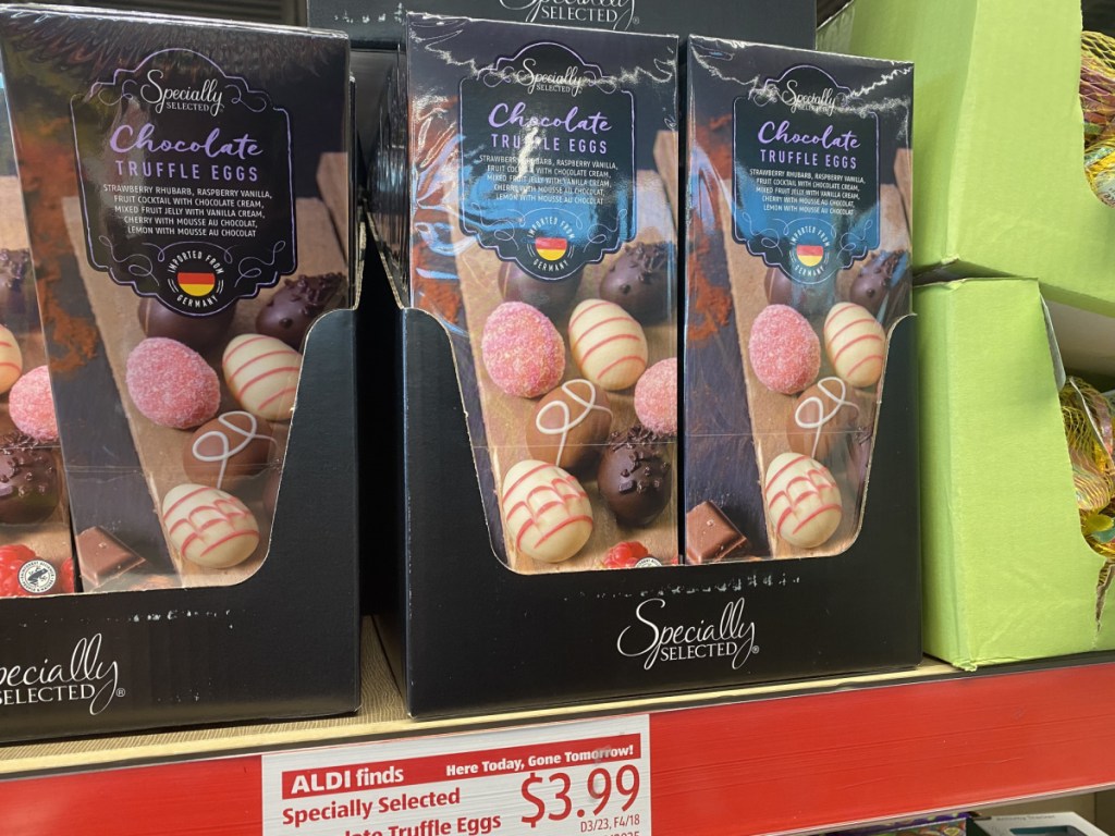 packages of chocolate truffle eggs in store