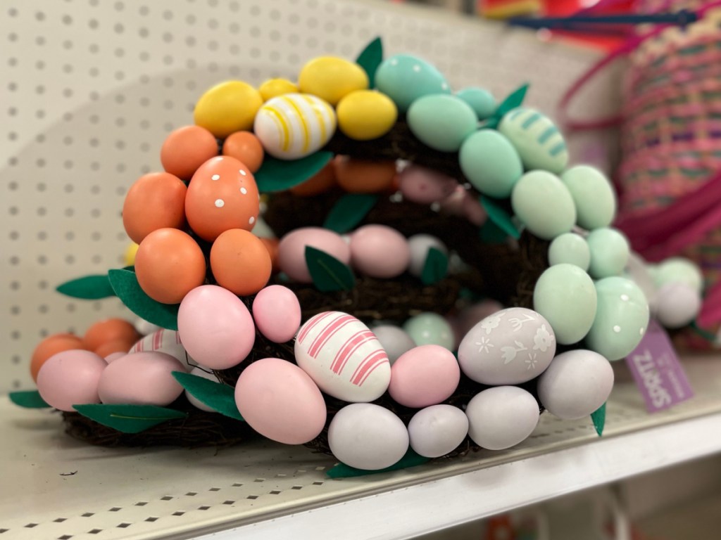 Easter egg wreaths on store shelf